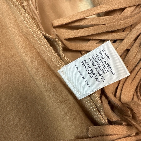 J.O.A Open Front Fringe Trim Detail Coat Tan Color Size M - Picture 9 of 9